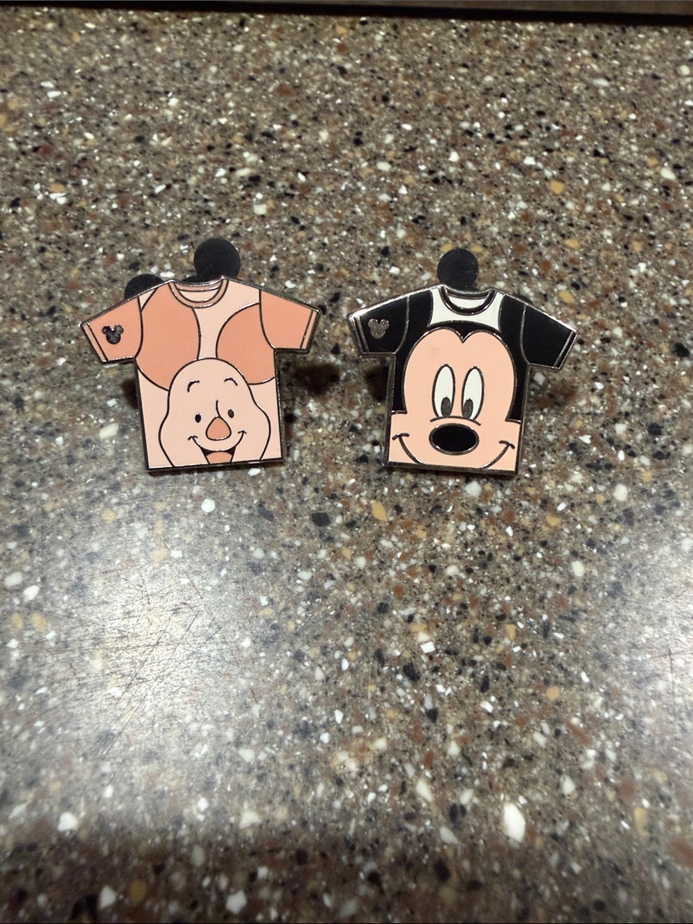 Disney Enamel Pin Set of 2- Pink Piglet & Black Mickey T-Shirt Pins